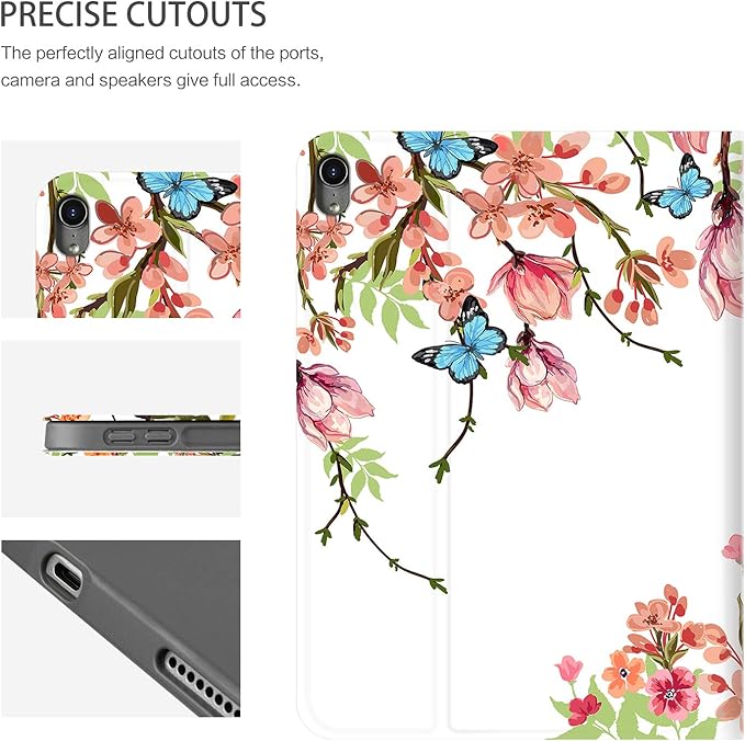 Case for iPad Air 11-Inch (M4/M3/M2) 2026/2025/2024, Case for iPad Air 5th/Air 4th Generation 10.9 Inch 2022/2020 Multi-Angle View Adjustable Stand Shockproof Auto Wake/Sleep, Flowers Hummingbird