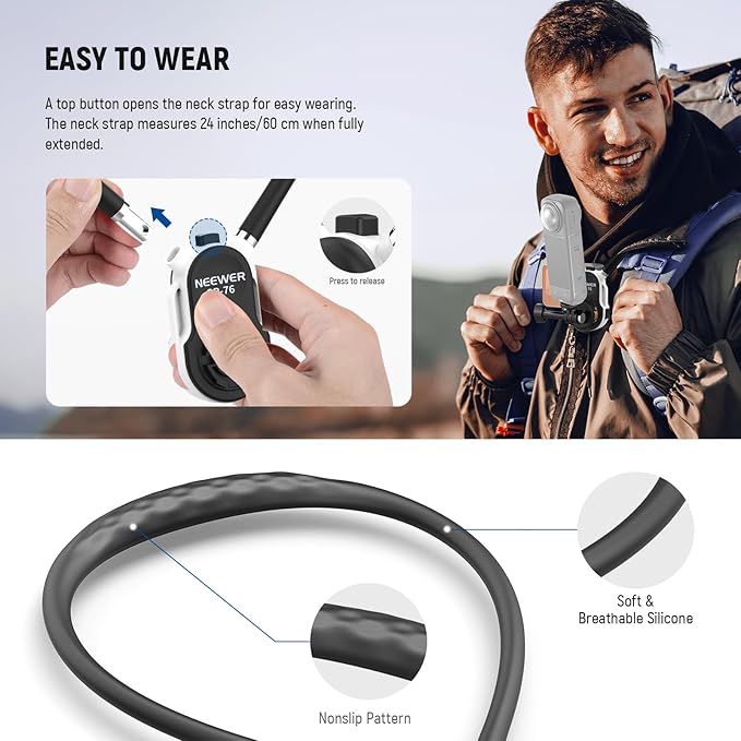 NEEWER GP-76 Magnetic Neck Mount Compatible with GoPro DJI Action Cameras, Quick Release Neck Holder with Air Cushion & Adjustable Chest Strap, Accessories Kit for POV Video Recording Vlogging