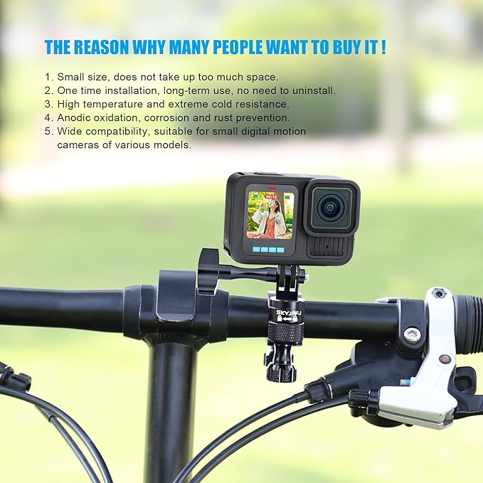 Bike Handlebar Mount forGopro Hero 13 12 11 10 9 8 DJI Osmo Insta360 AKASO and Other Action Camera 360-degree Rotation for 0.6-1.38 inch All-Aluminum Bicycle Motorcycle Handlebar Selfie Stick