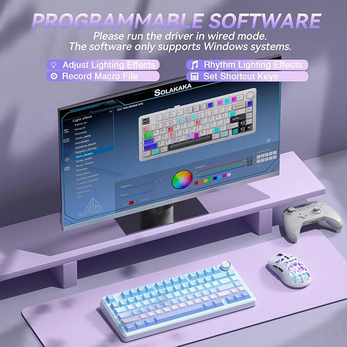 SOLAKAKA A75 Wireless Mechanical Keyboard, Hot Swappable Gaming Keyboard with RGB Backlit, Multifunction Knob, Gasket Mounted Creamy Keyboard, BT5.0/2.4GHz/USB-C, 75% Compact Layout for Win/Mac/PC