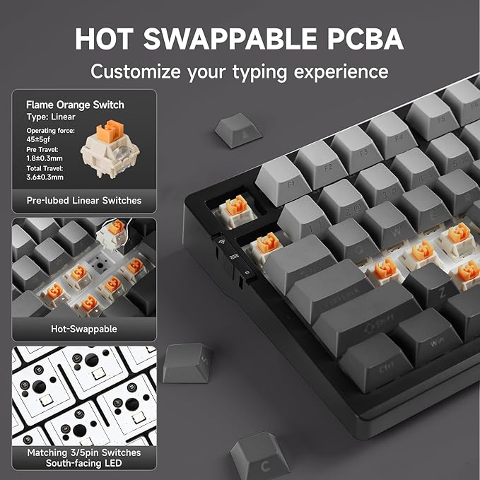 MCHOSE G98 PRO Wireless Mechanical Keyboard, Tri-Mode Connection Gaming Keyboard, Hot Swappable Custom Gasket Structure Pre-lubed Linear Switches Double Shot PBT Keycaps RGB LED Backlit Gradient Black