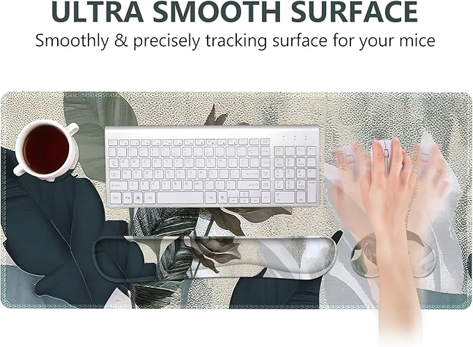 DINKY Keyboard Mouse Pad Set, Large Gaming Mousepad + Memory Foam Ergonomic Keyboard Wrist Rest Support, Easy Typing Pain Relief, 4Pcs (35.4" x 15.7") Extended Desk Mat-Tropical Rose