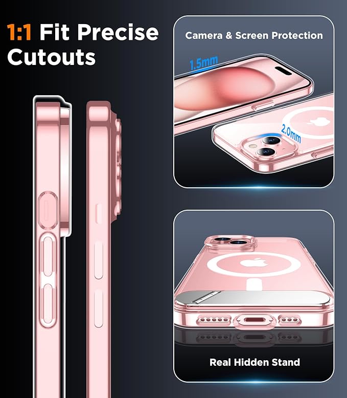 Magnetic Compatible with iPhone 15 Case, [Built-in Invisible Kickstand][Compatible with MagSafe] [Military Grade Shockproof] Slim Thin Phone Case for iPhone 15 6.1"