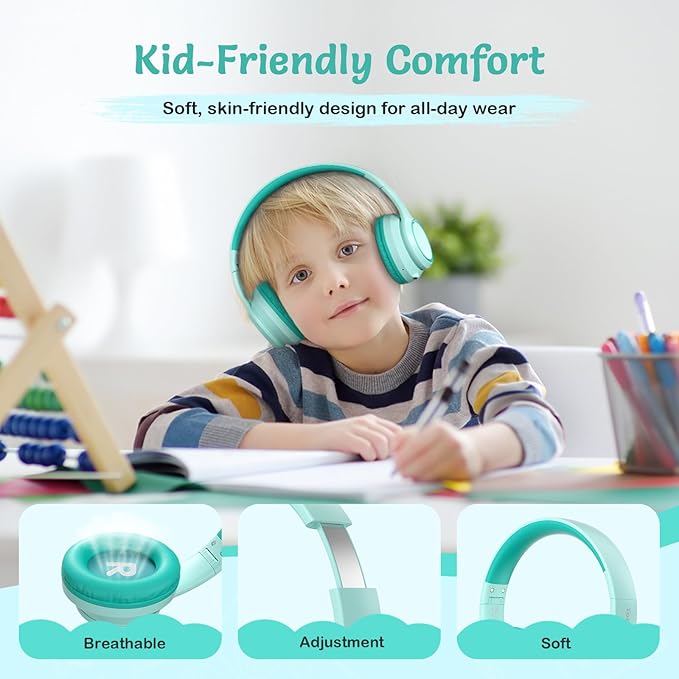 TONOSHARK Kids Bluetooth Headphones with Active Noise Cancelling, Wireless Over-Ear Headphones for Boys Girls, Foldable, Adjustable,40H Playtime, Mic for School Travel (Mint Green)