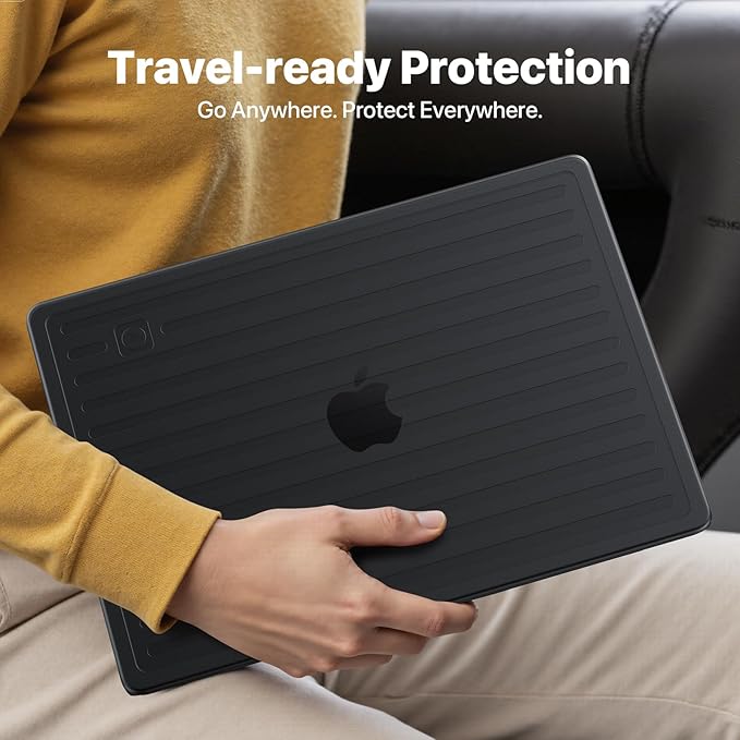 Soonjet TravelArmor for MacBook Pro 14 inch Case | M5 M4 M3 M2 M1 Pro/Max 2026 2025-2021 | Anti-Crack Tech | Ribbed Structure | Hard Shell Laptop Cover | Space Black Clear