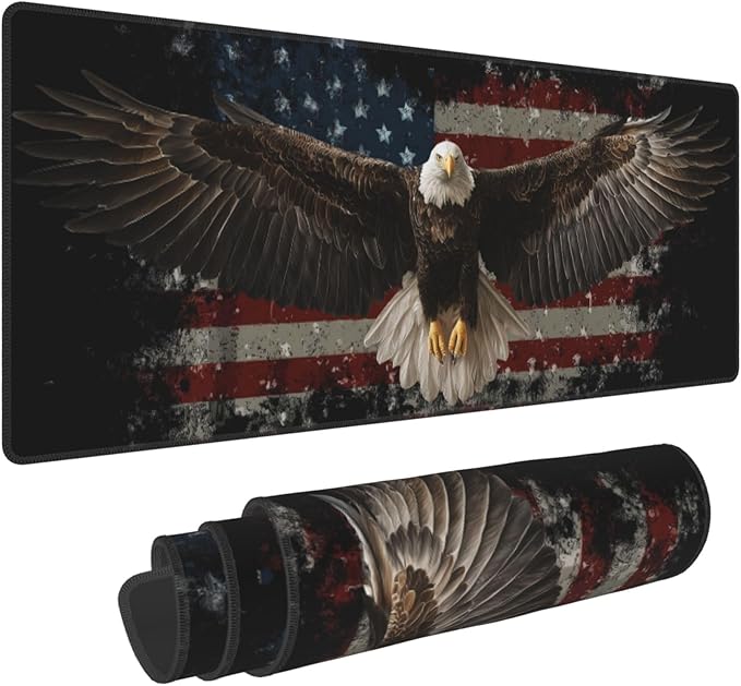 American Flag Bird Mouse Pad Extended Large Gaming Mouse Pad XL Stitched Edges for Gamer Home Office 31.5 X 11.8 Inch