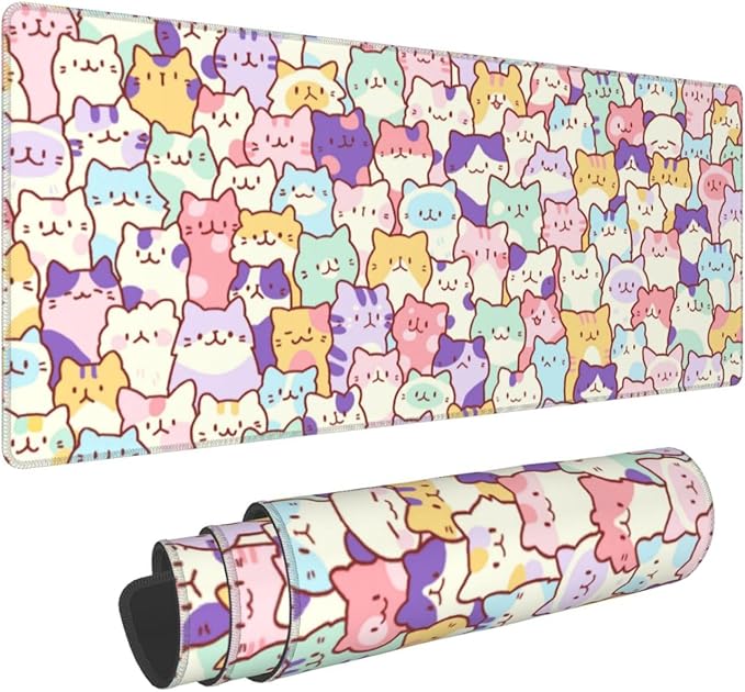 Cute Cat Mouse Pad XXL Large 35.4"x15.8" Extended Gaming Mousepad Kawaii Cat Mouse Mat for Women Desk Mat with Stitched Edges XXL Non-Slip Base Computer Keyboard Pad for Home Office Work Gamer