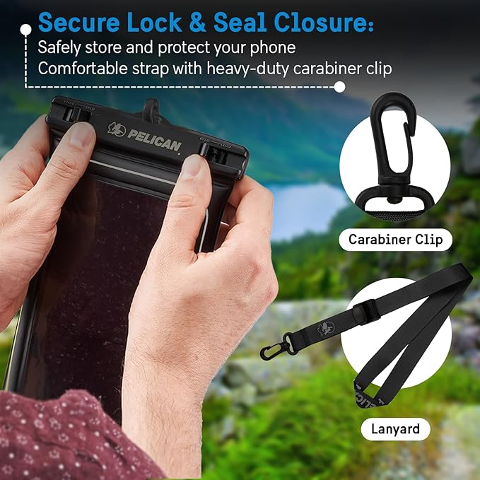 Pelican 2 Pack Marine - IP68 Waterproof Phone Pouch (XL Size) Floating Waterproof Phone Case - Beach Cruise Ship Travel Essentials - Works with All Phones - Detachable Lanyard - Stealth Black