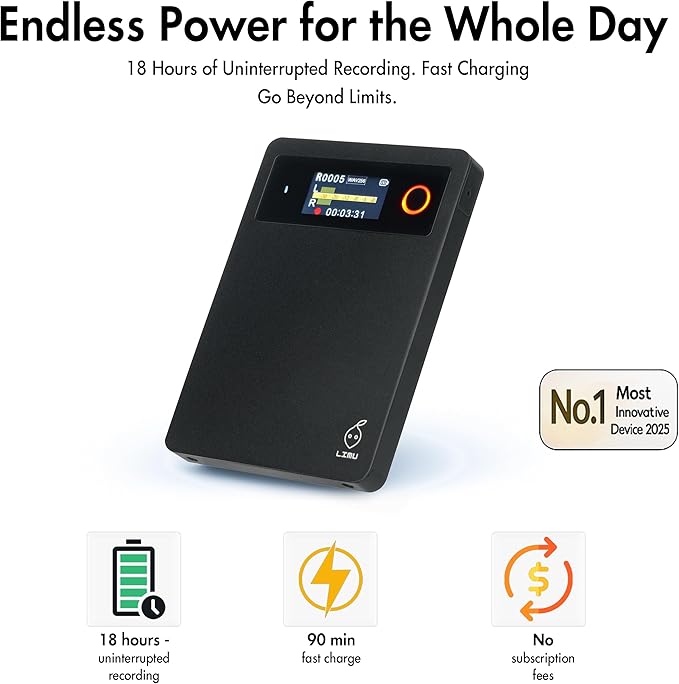 LIMU AI Voice Recorder with App Control - 18h Battery, 64GB Metal AI Note Taking Device - ChatGPT 5 Translation, Summaries & Mind Maps (125 Languages), 400 Min/Month, Audio Recorder with Transcription
