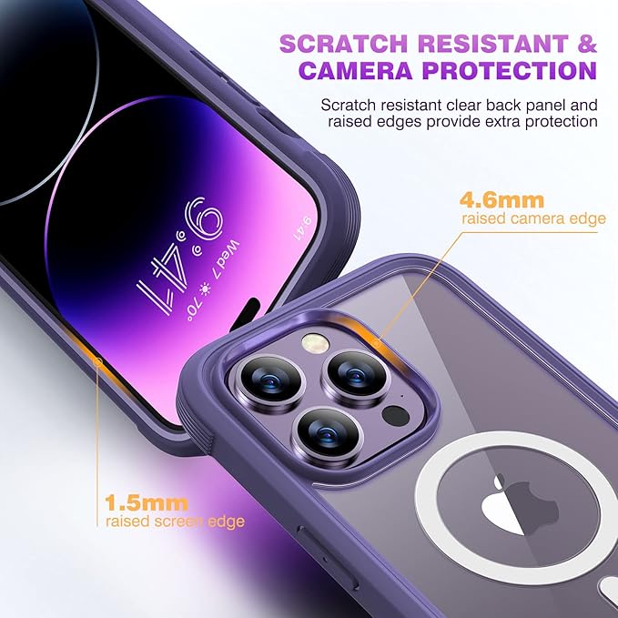 Diaclara Magnetic Designed for iPhone 14 Pro Max Case, Full Body Rugged Case with Built-in Touch Sensitive Anti-Scratch Screen Protector, with Camera Lens Protector for iPhone 14 Promax6.7 (Purple)