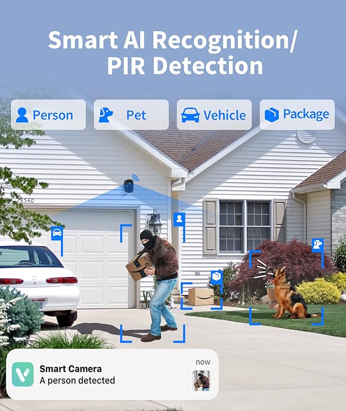 2K Wireless Security Cameras - Outdoor WiFi Security Cameras Color Night Vision, AI/PIR Detection, 2-Way Talk, Cloud/SD, Weatherproof, Battery Powered Outdoor Cameras (Black1)