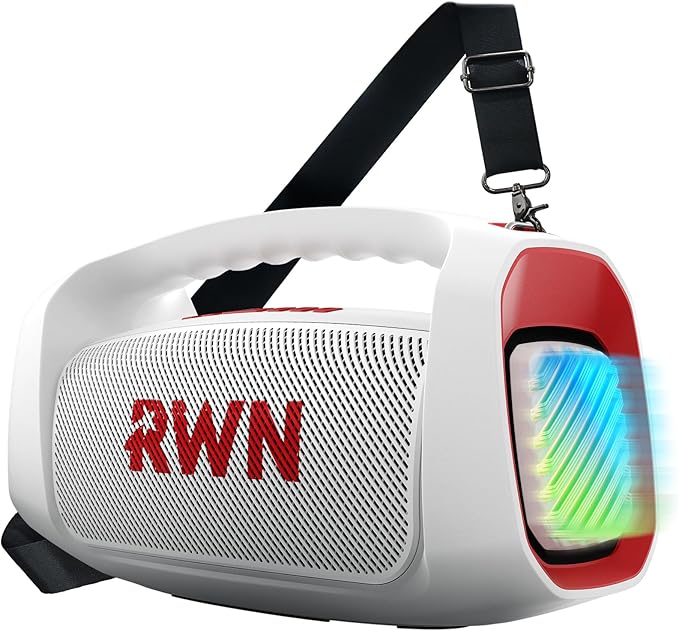 RWN Outdoor Bluetooth Speaker: 160W Loud Sound, IP67 Waterproof with 24H Playtime, Fast Charge, Bass, TWS, Portable Wireless Speakers with Light Show for House, Party, Projector, Beach (RED+White)