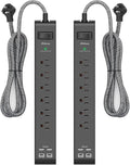 2 Pack Surge Protector Power Strip, Slim Flat Plug, Braided Extension Cord, 5-Foot, 900 Joules, 6 Outlets 4 USB Ports, Wall Mount for Home Office Dorm