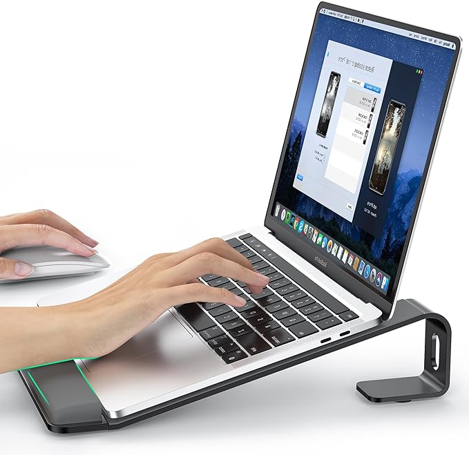 LOXP Laptop Stand for Desk, Metal Laptop Stand with Wrist Support, Ergonomic Detachable Laptop Riser, Aluminum Lectern, Computer Stand for MacBook Air Pro, HP, Dell, XPS, HP (10-17") Laptops - Black