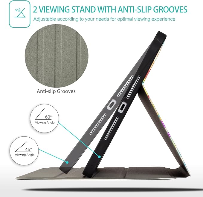for iPad Air 11-inch Case M4/M3/M2 (2026/2025/2024), iPad Air 5th/Air 4th Gen Case with Pencil Holder, iPad Pro 11 Inch 4th/3rd/2nd/1st Multi-Angle View Adjustable Stand Auto Wake Sleep Colorful Heart