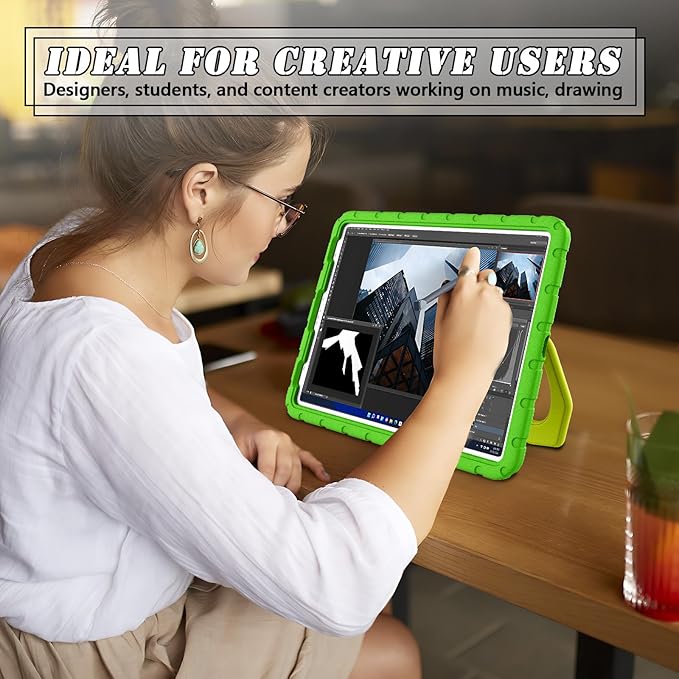 Case for iPad Pro 12.9 6th/5th/4th/3rd Gen, Heavy Duty Shockproof EVA Foam Protective Cover with 360° Rotating Stand, Stable & Lightweight, for Kids, Work, Travel & Creative Use - Green