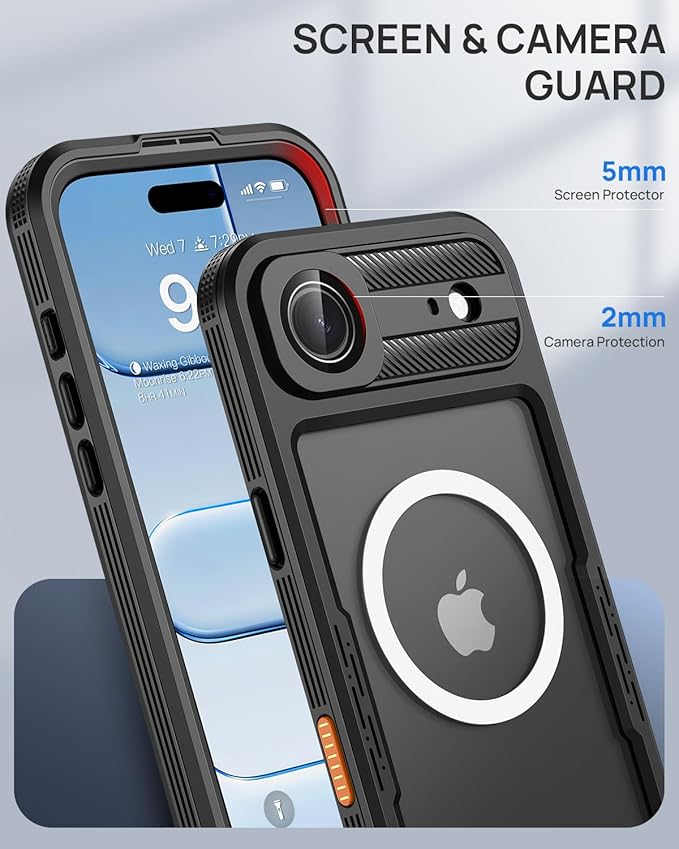 Lanhiem Magnetic for iPhone Air Phone Case, IP68 Waterproof Dustproof Phone Case, [Compatible with Magsafe] [Built-in Screen Protector] Full Body Heavy Duty Rugged Phone Cover 17 Air 6.5 inch, Black