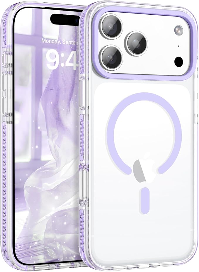 BENTOBEN Magnetic for iPhone 17 Pro Max 6.9" Case, Compatible with Magsafe Military Shockproof Protective Cute Transparent Slim Anti-Yellowing Phone Case for iPhone 17 Pro Max Cover, Clear Purple