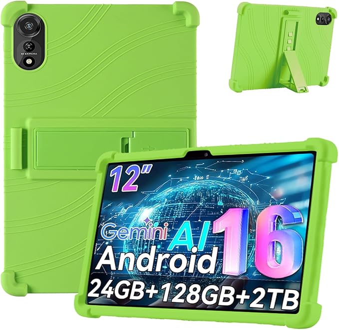 for Nexall N90 Tablet Case 12Inch, Shockproof Four Corner Airbag Protection,Soft Silicone Edge Cover with Built-in Stand,Heavy Duty Protective Sleeve for Nexall N90,Green