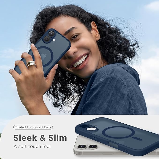 CAPRARO Magnetic Compatible with iPhone 16 Case, Upgraded [Full Camera Protection] [Compatible with MagSafe] Protective Translucent Matte Women Girl Phone Case Cover, Ocean Blue