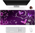 Extended Gaming Mouse Pad XXL ArtSo Large Keyboard Mat Long Mousepad Desk Decor Writing Pad Non Slip Rubber Base Stitched Edges for Work, Game, Office, Home, 35.1" x 15.7", Purple Heart Butterfly