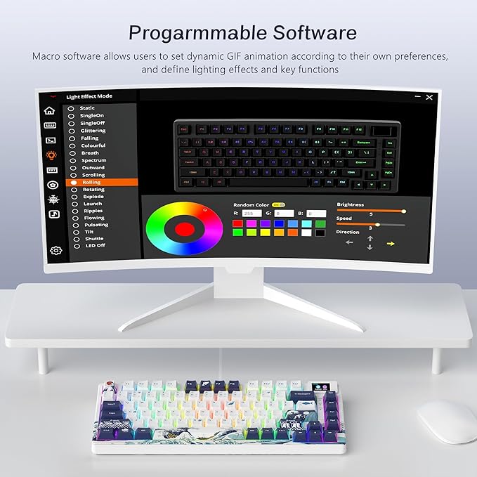 Womier SK80 75% Keyboard with Color Multimedia Display Mechanical Gaming Keyboard, Wired Hot Swappable Gasket Mount RGB Custom Key Board, Pre-lubed Stabilizer for Mac/Win, White Kanagawa
