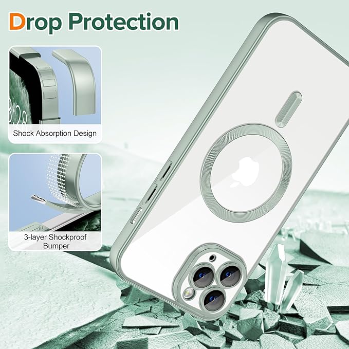Hython Magnetic Clear for iPhone 11 Pro Case with Camera Lens Protector [Compatible with MagSafe] Luxury Plating Edge Slim Soft TPU Cover Protective Phone Case for iPhone 11 Pro 5.8", Matte Mint