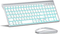 TopMate Wireless Keyboard and Mouse Ultra Slim Combo, 2.4G Silent Compact USB 2400DPI Mouse and Scissor Switch Backlit Keyboard Set, for PC/Laptop/Windows/Mac/Gaming - Silver White