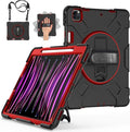 Miesherk Case for iPad Pro 12.9 Inch 6th/5th/4th Generation, Military Grade Heavy Duty Shockproof iPad Pro 12.9 Case - Rotating Stand, Pencil Holder, Hand/Shoulder Strap, Red+Black