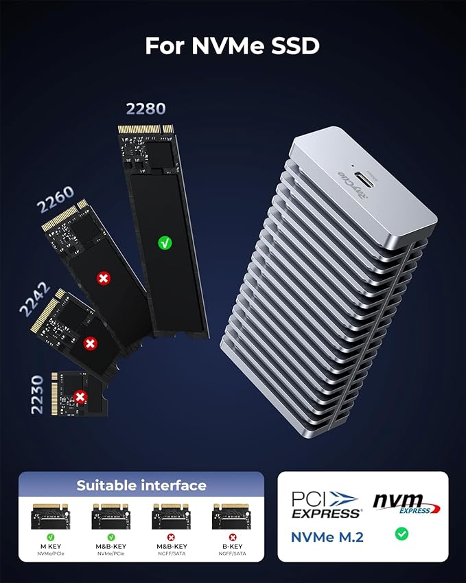 RayCue 80Gbps M.2 NVMe SSD Enclosure with Cooling Fan, Compatible with Thunderbolt 5/4/3, USB 4.0/3.2/3.0/2.0 M-Key/(M&B) Key NVMe 2280 SSD up to 8TB