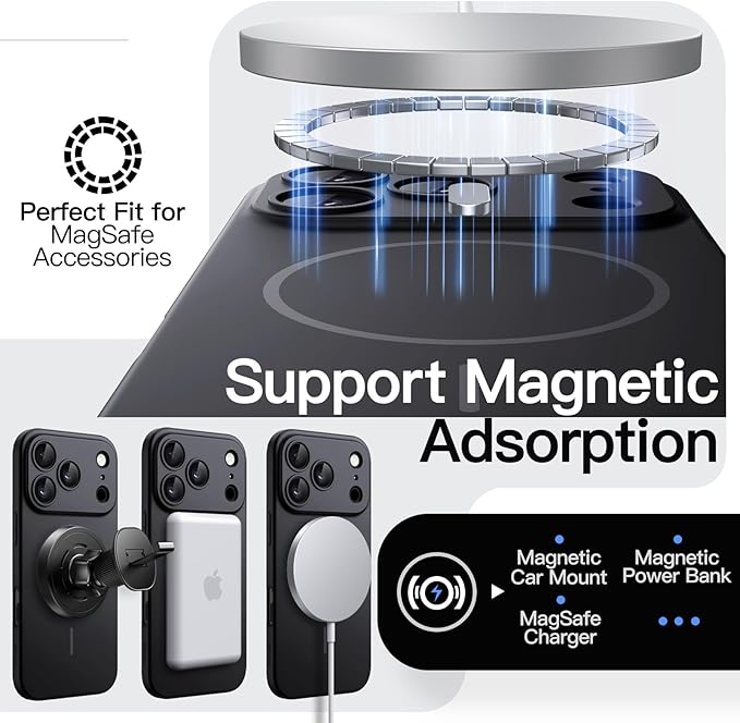 JETech Magnetic Slim Case for iPhone 17 Pro 6.3-Inch, Compatible with MagSafe, Ultra-Thin Lightweight Minimalist Phone Cover with Matte Finish and Full Camera Lens Protection (Black)