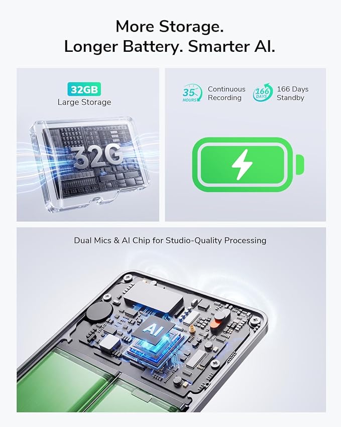 AI Voice Recorder,Unlimited Transcribe & Summarize,App Control,AI Note Taking Recording Device w/Case,Supports 152 Languages,Magnetic Voice Recorder for Calls,Meetings,Lectures,Interview,Gray