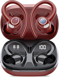Jesebang Wireless Earbuds Bluetooth 5.4 Headphones Sport, 2025 Wireless Earphones with Earhooks, HiFi Stereo Deep Bass with ENC Mic, 40H Dual LED Display, IP7 Waterproof Ear Bud for Small Ear, Red