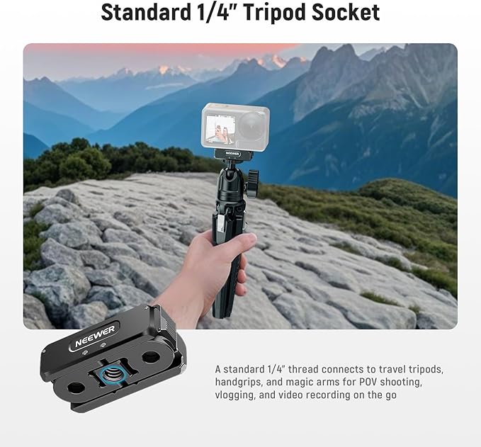 NEEWER Upgraded Quick Release Magnetic Mount Adapter Compatible with DJI Osmo Action 5 Pro/4/3, Action Camera Mount Vlogging Accessories with 1/4" Thread & Cleaning Cloth, AC011