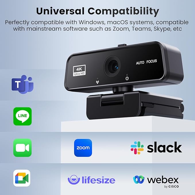 4K Webcam for PC Streaming, 4K Web Computer Camera for Desktop Computer, HD External USB Webcam with Microphone for Laptop, Video Game Camera for Monitor PS5 Zoom Conference Room