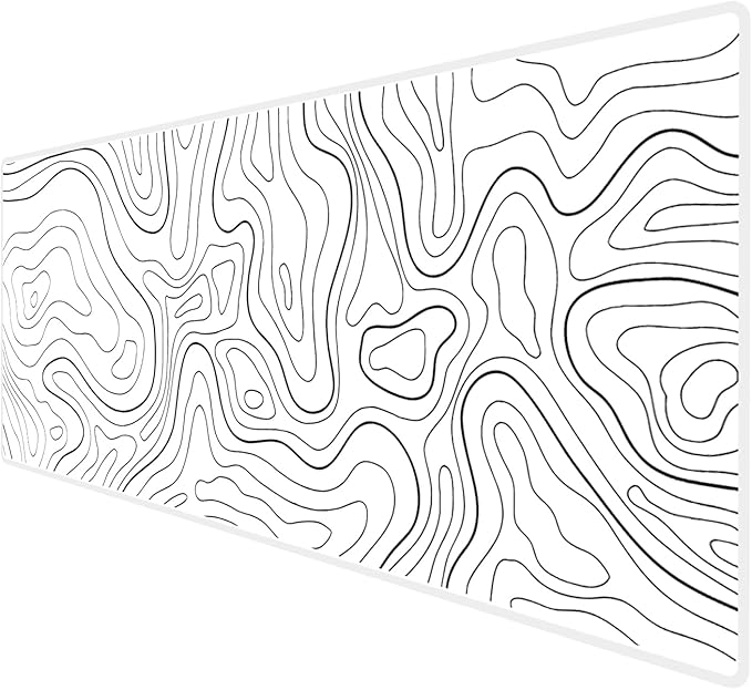 HGWALP Large Gaming Mouse Pad Extended XXL Mouse Mat Long Desk Pad with Stitched Edges for Keyboard Home Office Gaming Work Big Desk Pad (35.4x15.7x0.12IN, 90x40),White Topographic