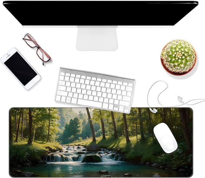 Thin Extended Gaming Mouse Pad （31.5 * 11.8 * 0.08 inch） with Stitched Edges Large, Long XXL Keyboard and Mouse pad Desk Mat for Gaming Office & Home - Forest