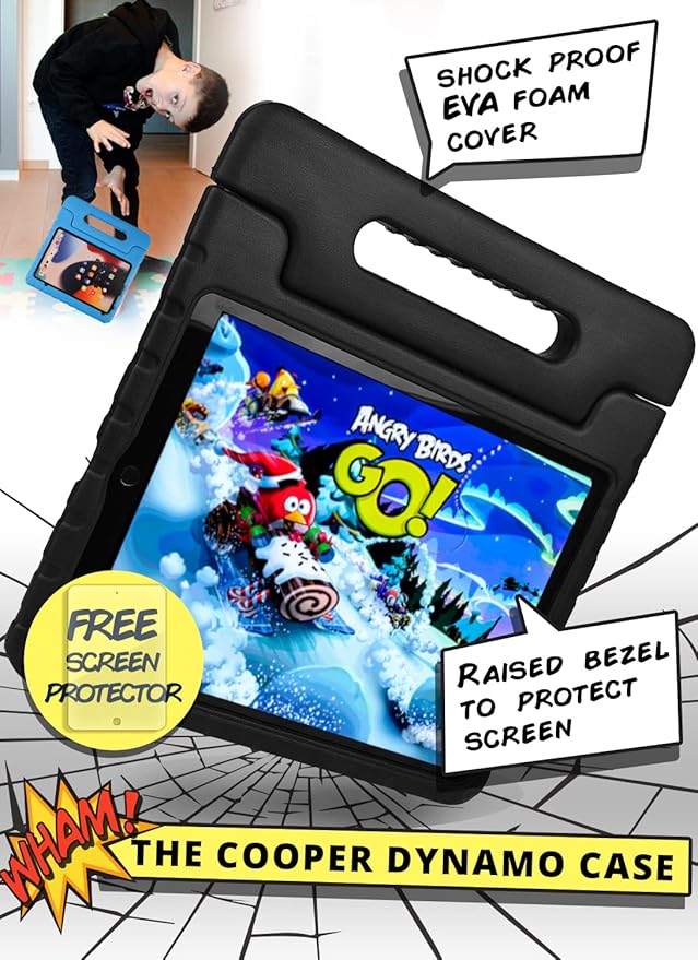 Official Cooper Dynamo Kids iPad Pro 12.9 Case for 1st/2nd Generation (2015/2017) | Unbreakable Protection, Magic Handle, Stand & Pencil Holder (NOT for 2018-2022 3rd-6th Gen) (Licorice Black)