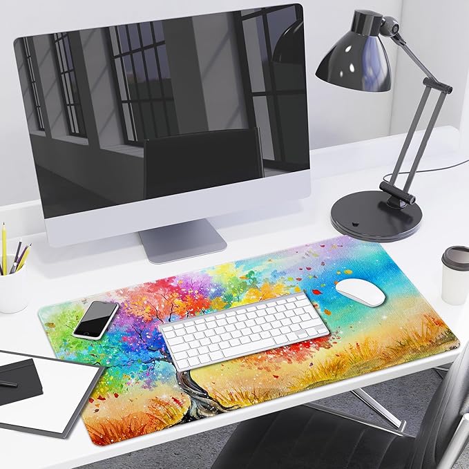 Lokigo Big Desk Pad Life Tree, Colorful Large Gaming Mouse Pad, Waterproof Mousepad for Desk Rubber Base with Stitched Edges DeskMatt for Laptop Office Gaming Work 31.5"x15.7", Tree of Life
