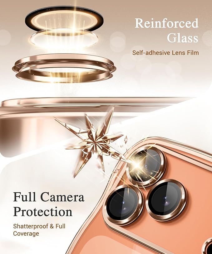 GVIEWIN for iPhone 17 Pro Max Case Compatible with MagSafe, Upgraded [Full Camera Protection][Cute Wave Frame][Military Grade Protection] Electroplated Hard Phone Cover for Women Girl,Clear/Rose Gold