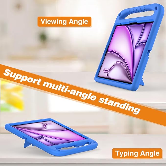 for iPad Air 11" M4 M3 M2 2026 2025 2024 Case for Kids, iPad Pro 11 Inch M5 M4 Case 2025 2024, Soft EVA Handle with Shoulder Strap Stand Cute Kids Friendly Bumper Cover, Blue