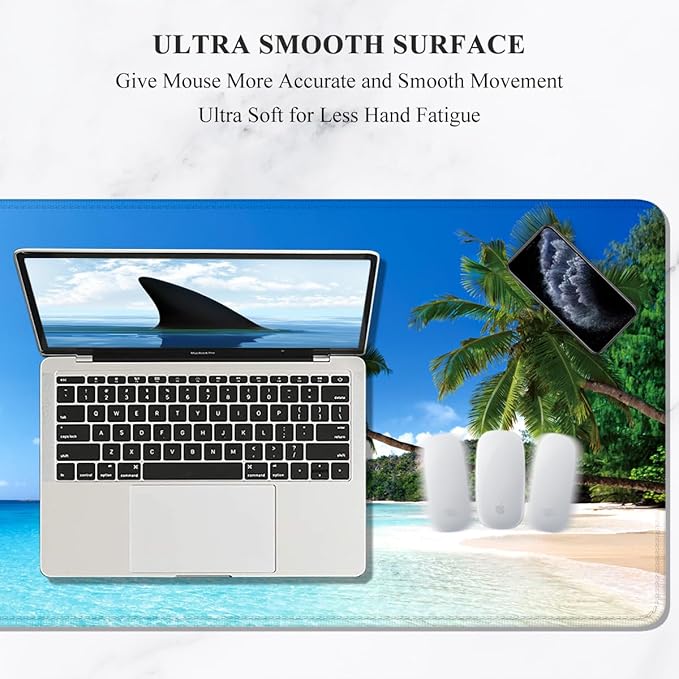 Auhoahsil Large Mouse Pad, XXL Gaming Mousepad, Desk Mat for Desktop, Thick Rubber, Big & Long Size, Stitched Edges, Full Desk Pad for Laptop & Computer, Extended 31.5 x 11.8 in, Beach Coconut Tree