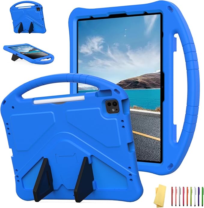 Kids Case for iPad Air 13 inch M4/M3/M2 & iPad Pro 13 inch M5/M4 (2025/2024) & iPad Pro 12.9 inch Cover 6th/5th/4th/3rd Generation (2022/2021/2020/2018) with Stand/Handle/Pencil Holder, Blue