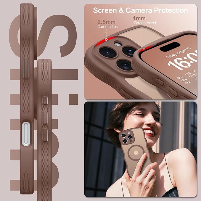 BENTOBEN Magnetic for iPhone 16 Pro Case, Cute Wavy [Full Camera Protection][Compatible with MagSafe] Matte Anti-Slip Bumper Women Girls Boys Protective Cover for 16 Pro 6.3" 2024, Desert Titanium