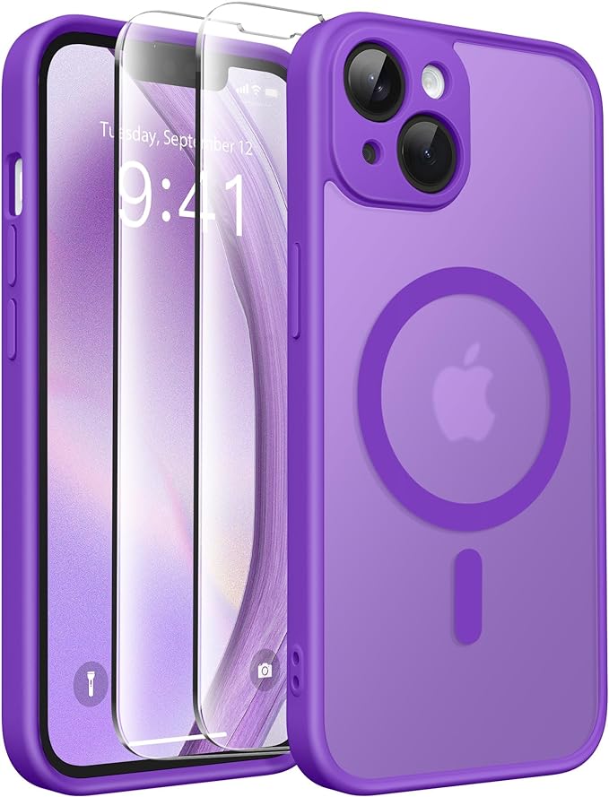CAPRARO Magnetic for iPhone 14 Case, [Compatible with MagSafe] [Full Camera Protection] Shockproof Protective Slim Translucent Matte Phone Case for iPhone 14 6.1'', Neon Purple