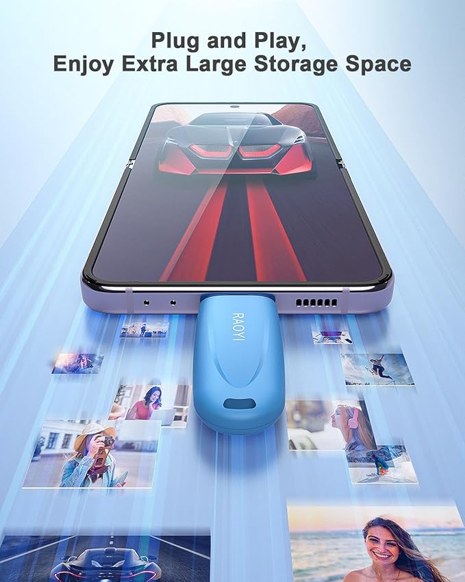 RAOYI 128GB Type-C Flash Drive USB 3.0 USB C Flash Drive Type C Thumb Drive Portable Memory Stick with Keyring Hole High-Speed Pen Drive for Laptop Smartphone Tablet Mac USB-C Devices, Blue