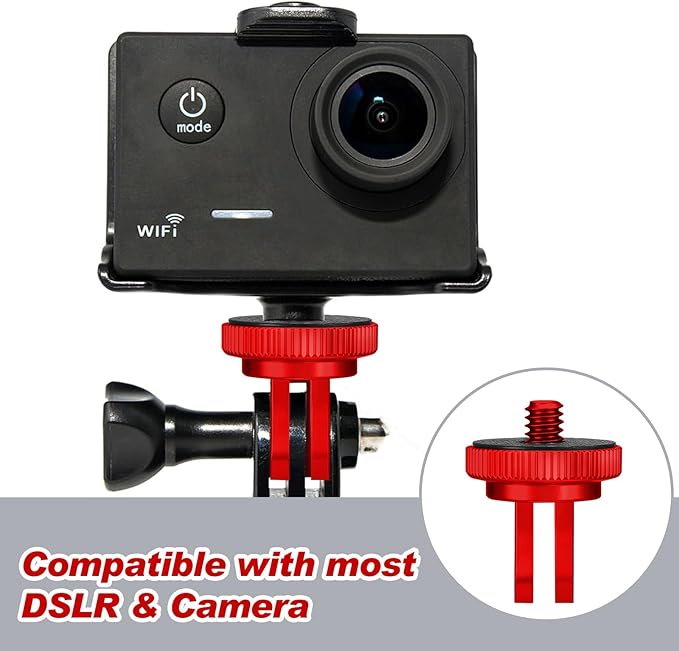 Frienda 4 Pieces Aluminum Camera Tripod Mount Adapter 1/4-20 Conversion Adapter for Tripod Compatible with GoPro Action Cameras and Other Standard 1/4 Accessories(Red)