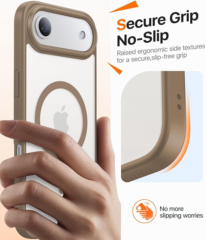 Magnetic for iPhone Air Case 2025,[Anti-Slip][Compatible with MagSafe][Military Grade Drop Protection] Shockproof Protective Translucent Matte Phone Case for iPhone 17 Air Case,Brown