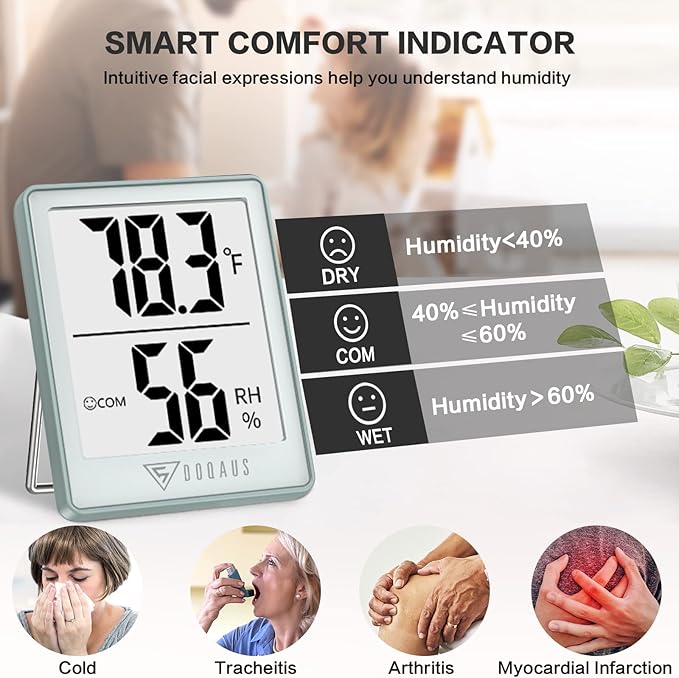 DOQAUS Digital Hygrometer Indoor Thermometer Humidity Gauge Room Thermometer with 5s Fast Refresh Accurate Temperature Humidity Monitor, Light Blue