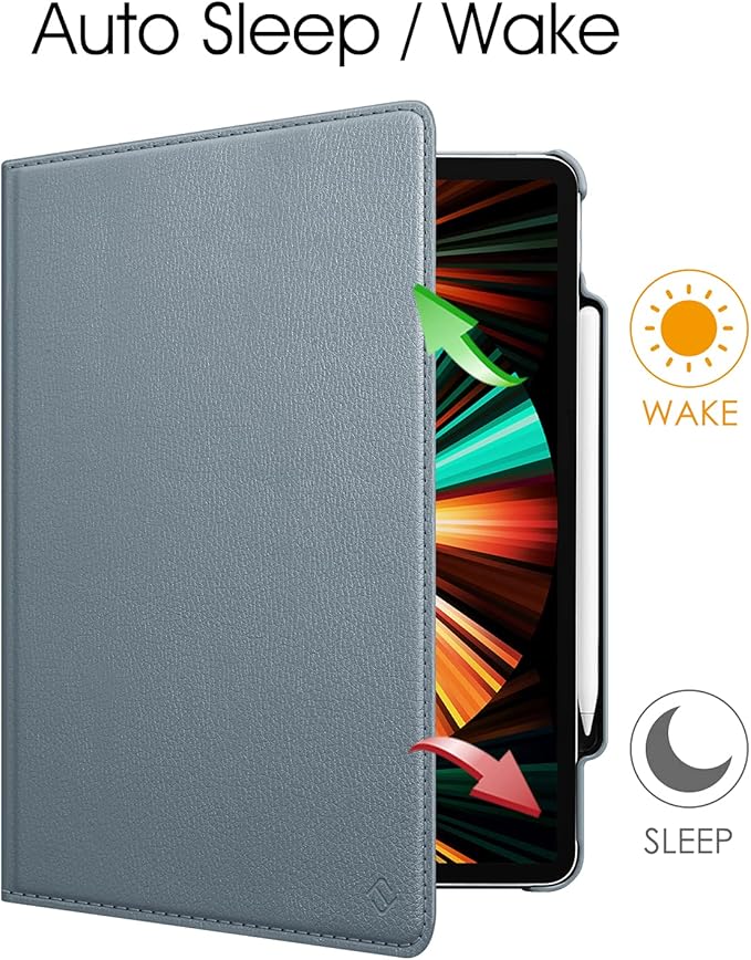 Fintie Rotating Case for iPad Pro 12.9-inch 6th Generation 2022-360 Degree Swiveling Protective Cover with Pencil Holder, Auto Sleep/Wake, Also Fit iPad Pro 12.9" 5th/4th/3rd Gen, Cloudy Blue